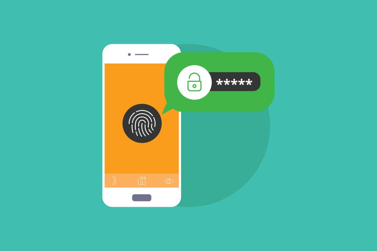 Mobile security: lock screen processing biometric fingerprint identification and encrypted password.