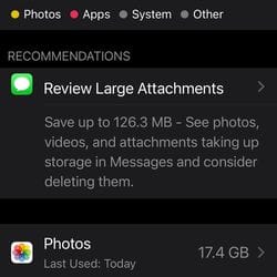 <em>Click on Review Large Attachments to see a list of videos and photos you’ve sent or received.</em>