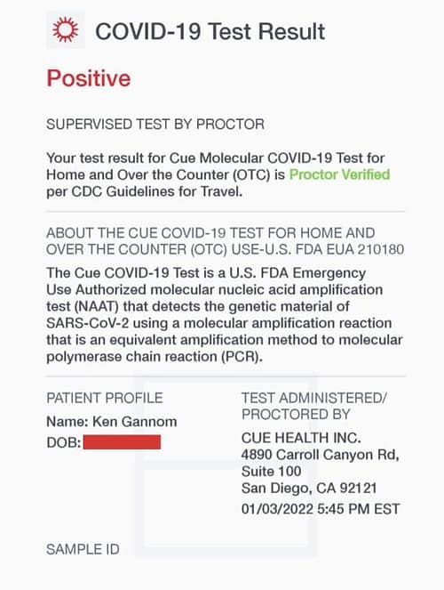 A screenshot of a manipulated COVID-19 test result.
