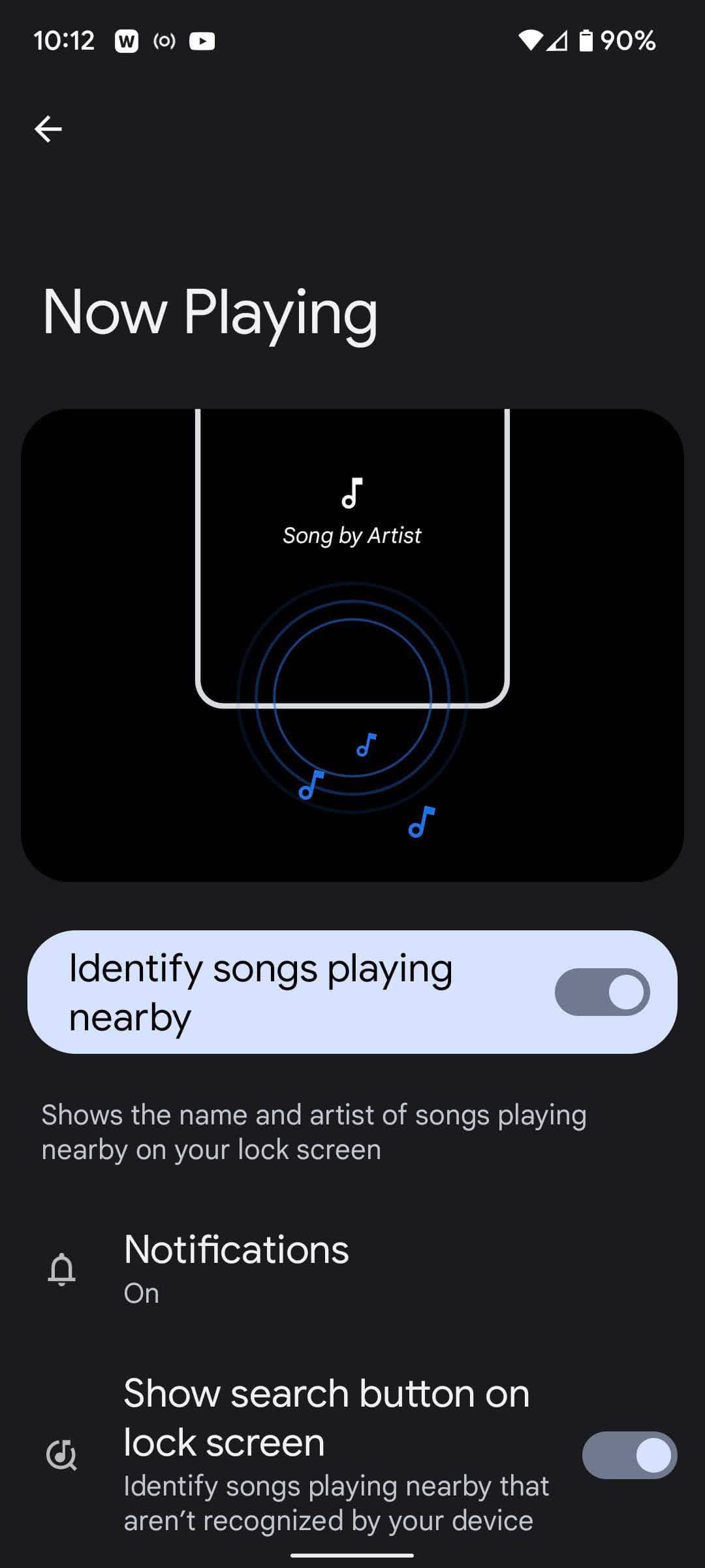 Toggle on “Identify songs playing nearby”
