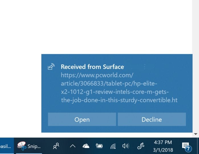 near share notification edit Windows 10