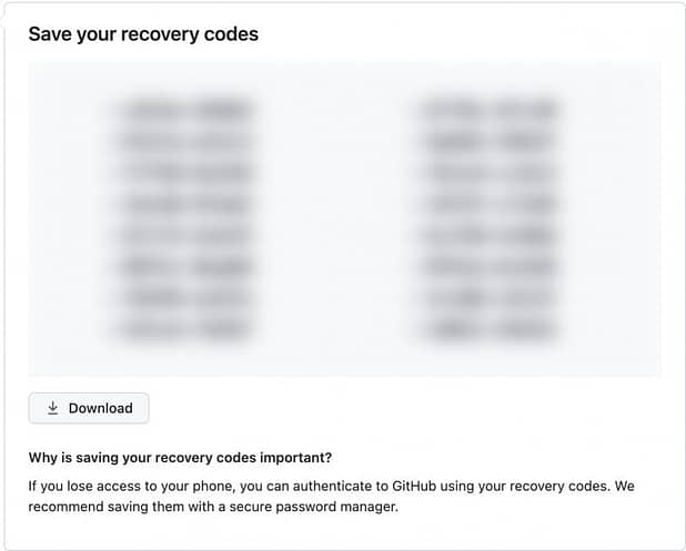 Save your recovery codes!