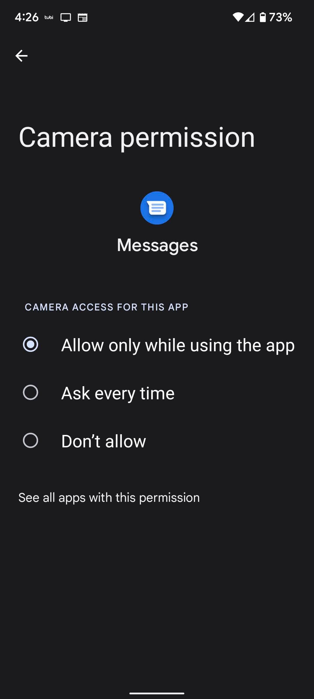 You can, if you want, deny Messages permission to use the camera.