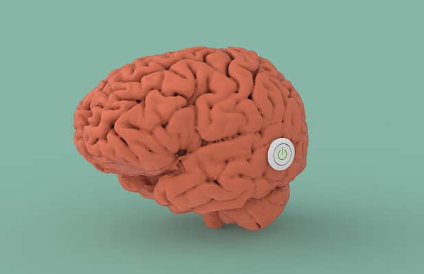 Brain concept with power on off button switch 3d render image