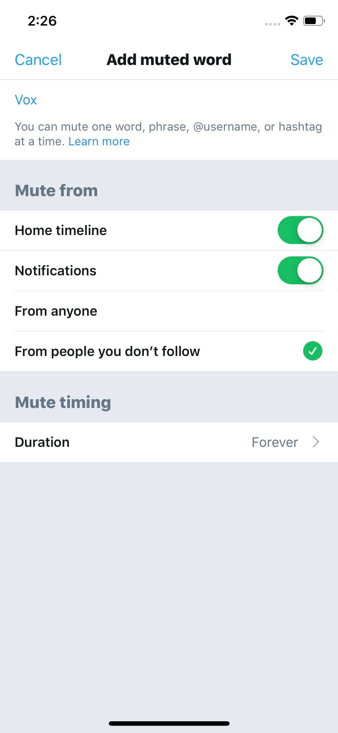 Select where you want to mute it.